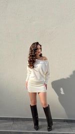 Ribana Asimetrik Kesim Mini Elbise Beyaz