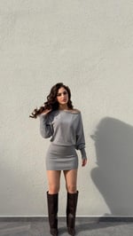 Ribana Asimetrik Kesim Mini Elbise Gri