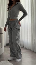 Ribbon Yanları Fiyonklu Eşofman Gri