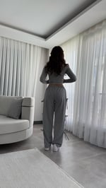 Ribbon Yanları Fiyonklu Eşofman Gri