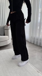 Ribbon Yanları Fiyonklu Eşofman Siyah