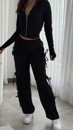 Ribbon Yanları Fiyonklu Eşofman Siyah