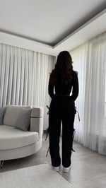 Ribbon Yanları Fiyonklu Eşofman Siyah