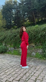 Ronessme Crop Hırka Takım Kırmızı