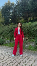 Ronessme Crop Hırka Takım Kırmızı
