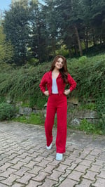 Ronessme Crop Hırka Takım Kırmızı