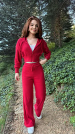Ronessme Crop Hırka Takım Kırmızı
