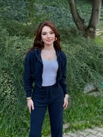 Ronessme Crop Hırka Takım Lacivert 