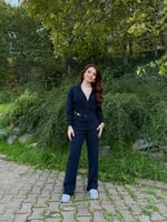 Ronessme Crop Hırka Takım Lacivert 