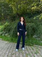 Ronessme Crop Hırka Takım Lacivert 