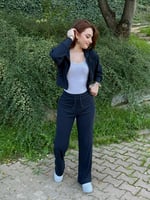 Ronessme Crop Hırka Takım Lacivert 