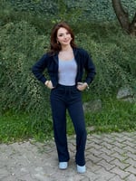 Ronessme Crop Hırka Takım Lacivert 