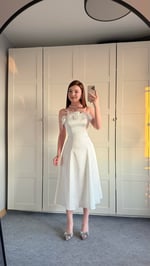Rose Otrişli Midi Abiye Beyaz