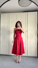 Rose Otrişli Midi Abiye Kırmızı
