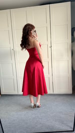 Rose Otrişli Midi Abiye Kırmızı