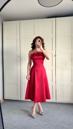 Rose Otrişli Midi Abiye Kırmızı