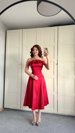 Rose Otrişli Midi Abiye Kırmızı