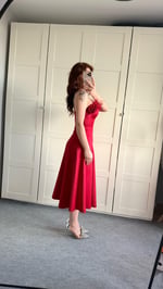 Rose Otrişli Midi Abiye Kırmızı