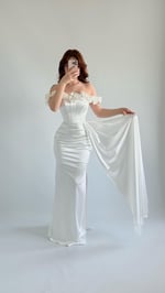 Roseline Çiçekli Abiye Beyaz
