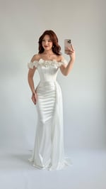 Roseline Çiçekli Abiye Beyaz