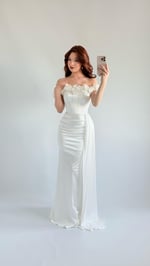 Roseline Çiçekli Abiye Beyaz