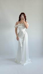 Roseline Çiçekli Abiye Beyaz