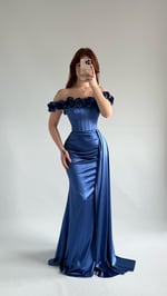Roseline Çiçekli Abiye İndigo Mavisi