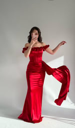 Roseline Çiçekli Abiye Kırmızı