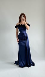 Roseline Çiçekli Abiye Lacivert