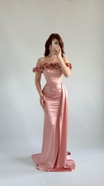 Roseline Çiçekli Abiye Pudra Pembesi