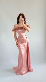 Roseline Çiçekli Abiye Pudra Pembesi