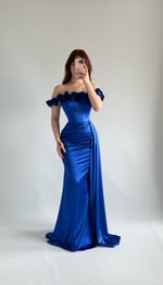 Roseline Çiçekli Abiye Saks Mavisi 