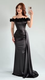 Roseline Çiçekli Abiye Siyah