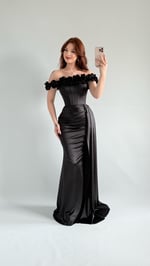Roseline Çiçekli Abiye Siyah