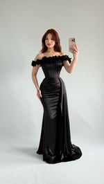Roseline Çiçekli Abiye Siyah