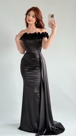 Roseline Çiçekli Abiye Siyah
