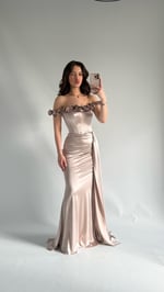 Roseline Çiçekli Abiye Vizon 