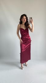Rüya Kalpli Saten Elbise Bordo