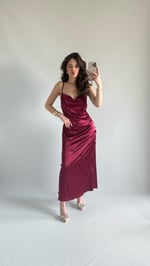 Rüya Kalpli Saten Elbise Bordo