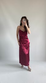 Rüya Kalpli Saten Elbise Bordo
