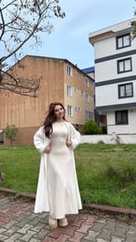 Sakallı Yumuşak Maxi Hırka Beyaz