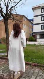 Sakallı Yumuşak Maxi Hırka Beyaz