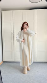 Sakallı Yumuşak Maxi Hırka Beyaz