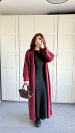 Sakallı Yumuşak Maxi Hırka Bordo