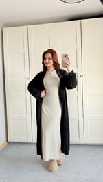 Sakallı Yumuşak Maxi Hırka Siyah