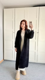 Sakallı Yumuşak Maxi Hırka Siyah