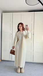 Sakallı Yumuşak Maxi Hırka Vanilya