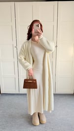 Sakallı Yumuşak Maxi Hırka Vanilya