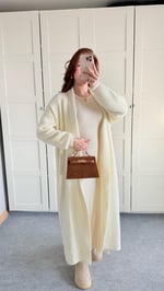 Sakallı Yumuşak Maxi Hırka Vanilya