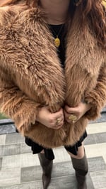 Şal Yaka Oversize Kürk Sütlü Kahverengi